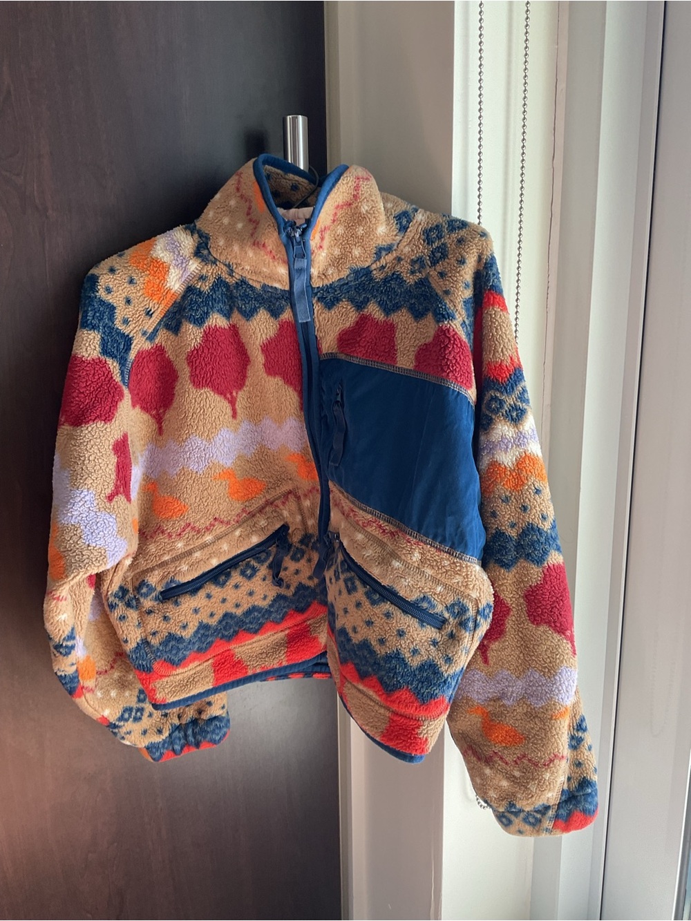 Urban Outfitters Multicolor Sherpa Jacket with Blue Chest Pocket